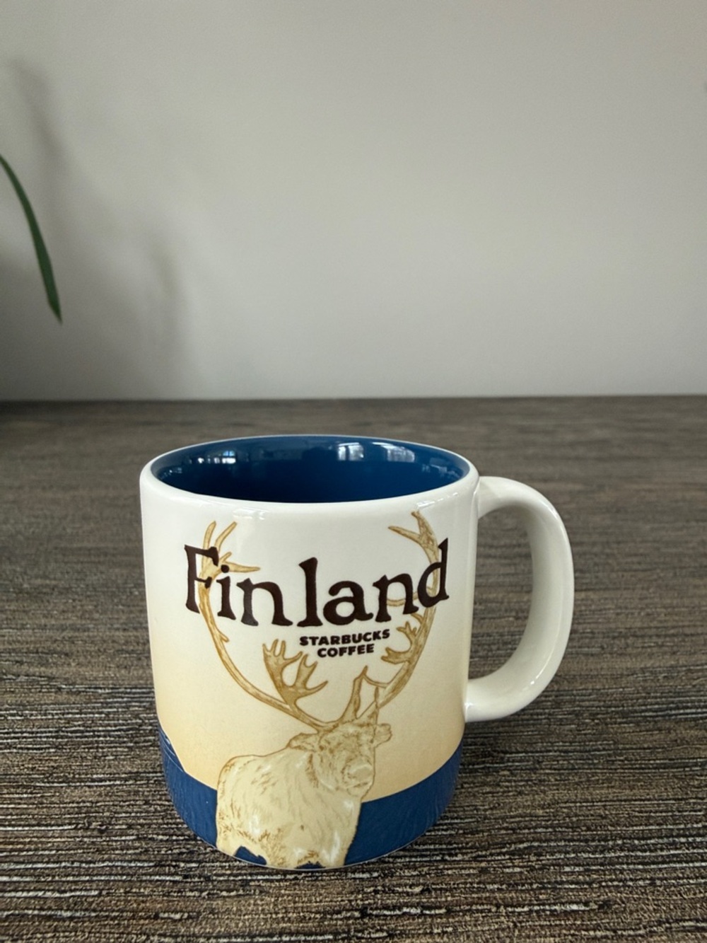Starbucks Finland 3 oz Espresso Mug with Blue Interior and Cream Exterior